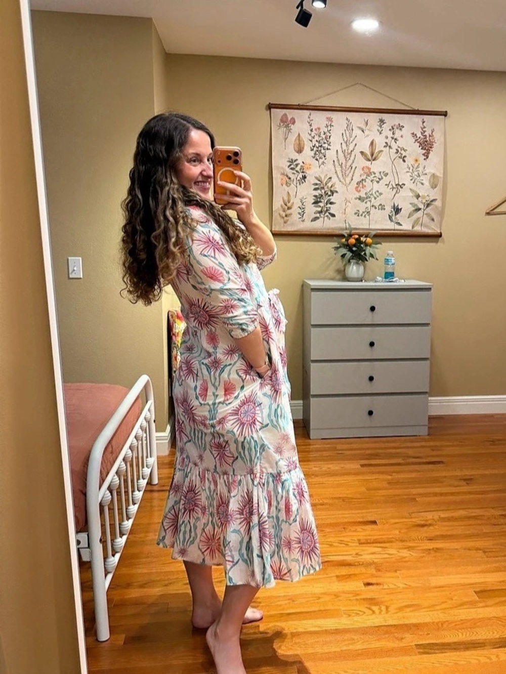Tuckernuck Banjanan Bazaar Floral Midi Dress in White & Pink Size Small Cotton - Picture 2 of 12
